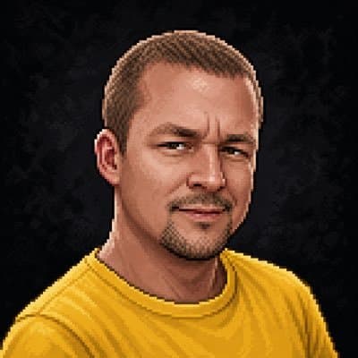 Pixel-art portrait of Tony Simons, your interview host
